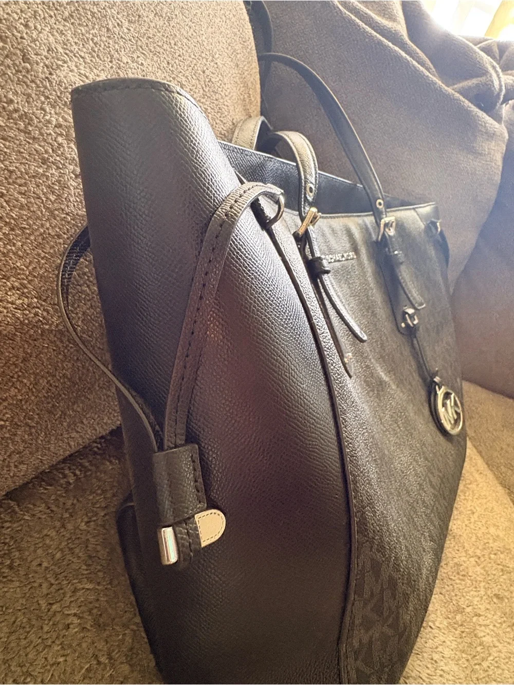 Michael Kors Large Black Signature Tote MK Logo Work Bag